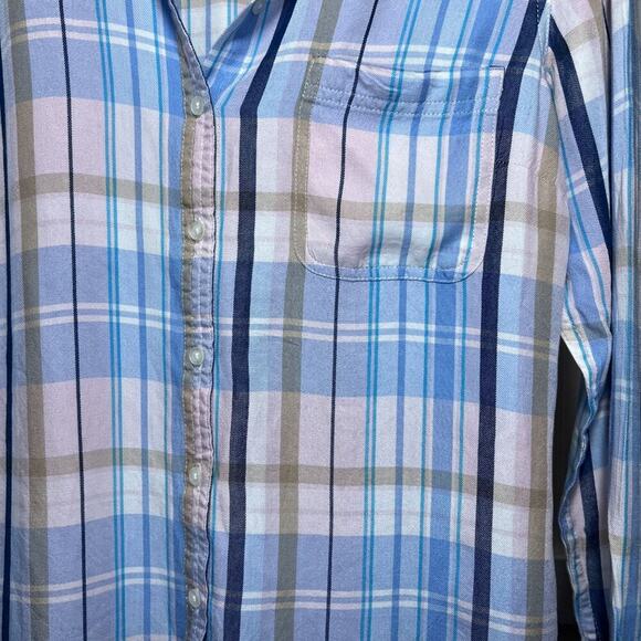 Hampton Republic 27 Plaid Button Down Shirt Blue Pink Tan Long Sleeve Blouse - Picture 7 of 10